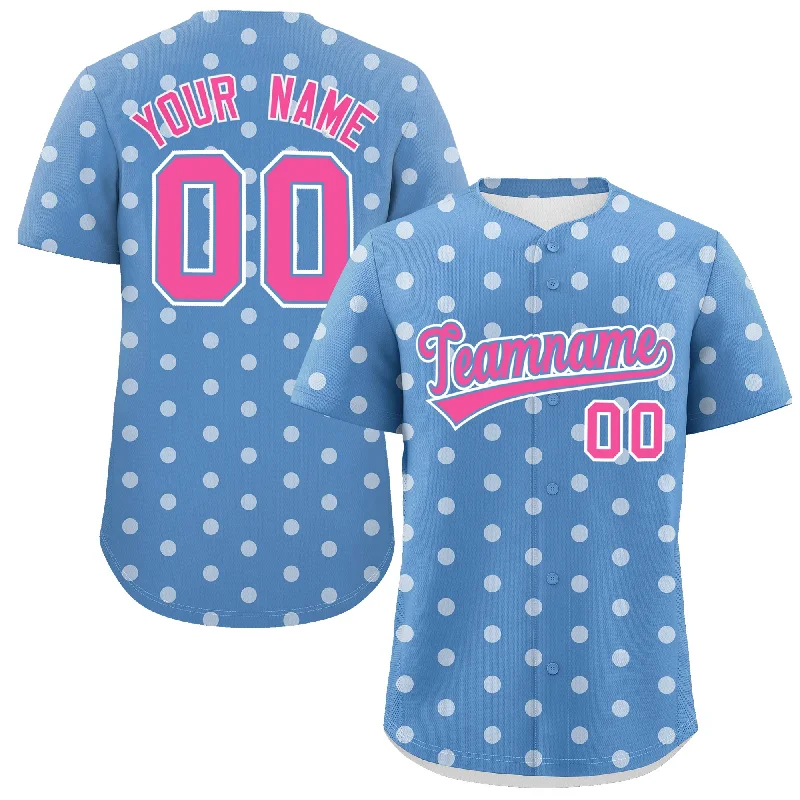 Custom Light Blue White Personalized Polka Dot Graffiti Pattern Authentic Baseball Jersey Artistic Men's Hand