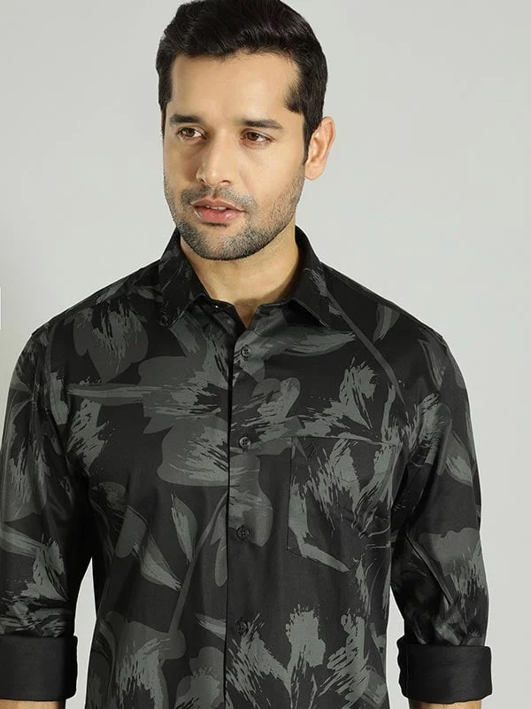 Men Printed Full Sleeve Cotton Stretch Shirt Sleek Men's Contemporary 