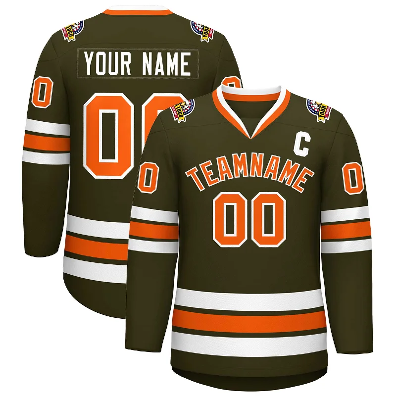 Custom Olive Orange-White Classic Style Hockey Jersey Casual Men's Short