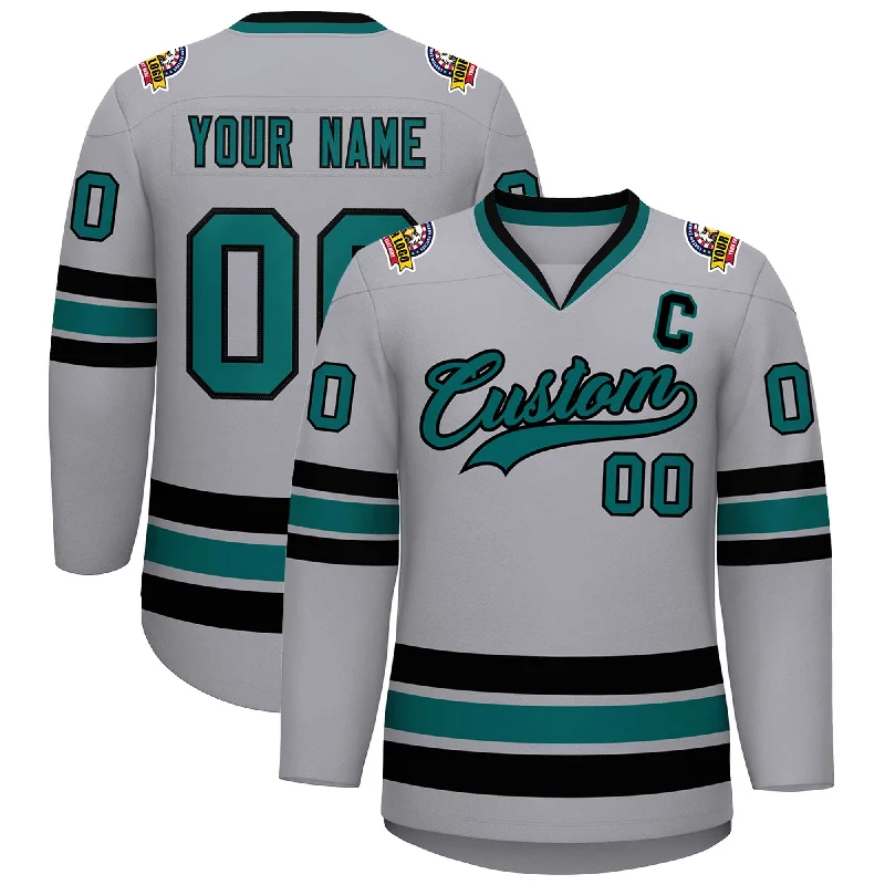 Custom Gray Aqua-Black Classic Style Hockey Jersey Minimalist Men's Casual 