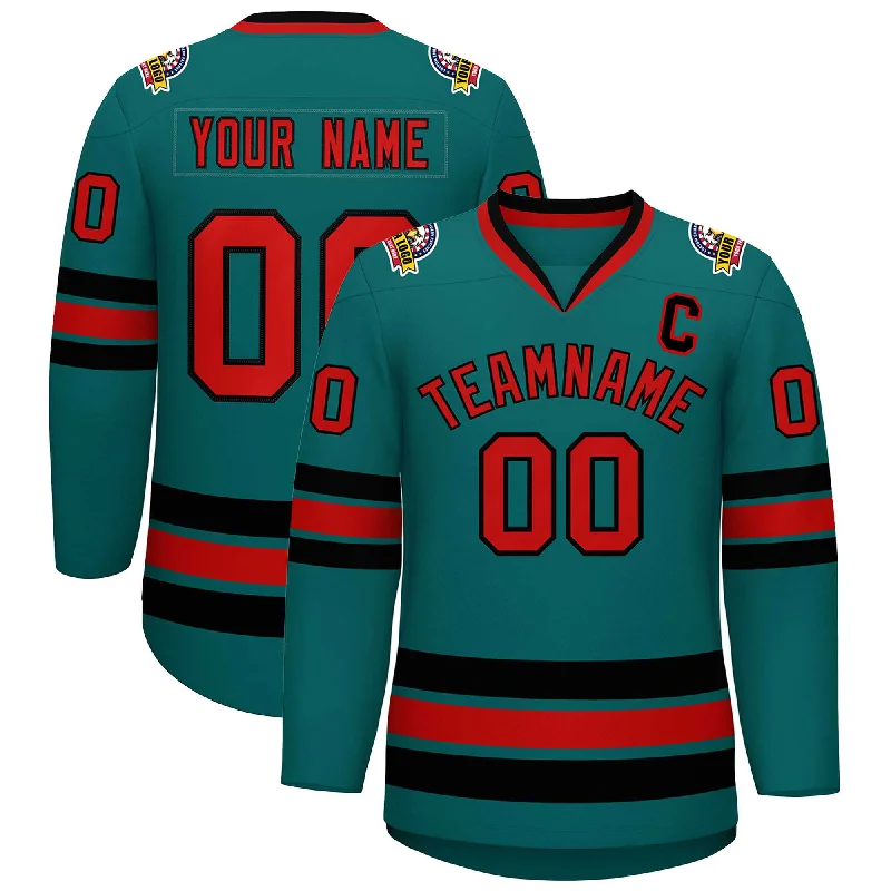 Custom Aqua Red-Black Classic Style Hockey Jersey Traditional Men's Country