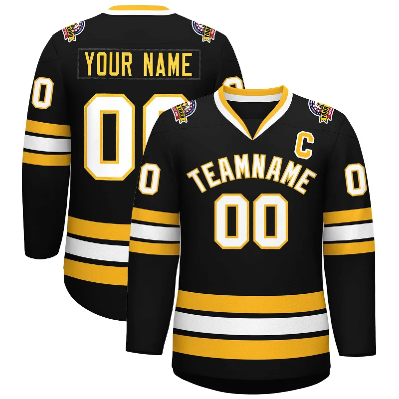 Custom Black White-Gold Classic Style Hockey Jersey Stylish Men's Tropical 