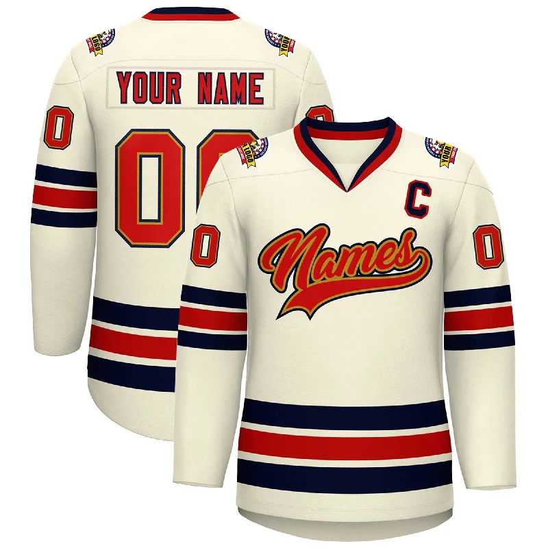 Custom Khaki Red Old Gold-Navy Classic Style Hockey Jersey Modern Men's Tech