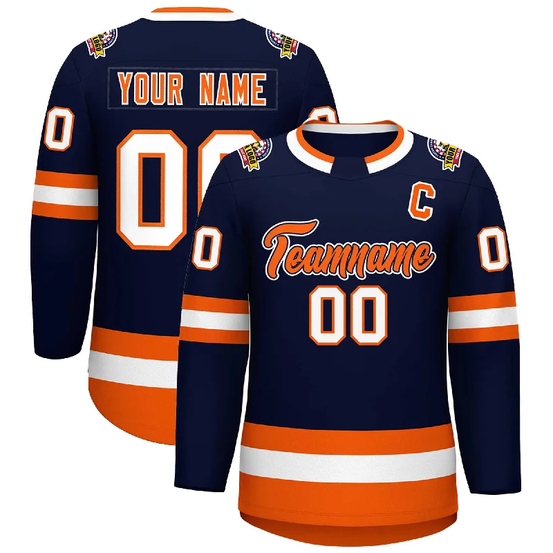 Custom Navy Orange Navy-White Classic Style Hockey Jersey Monochromatic All