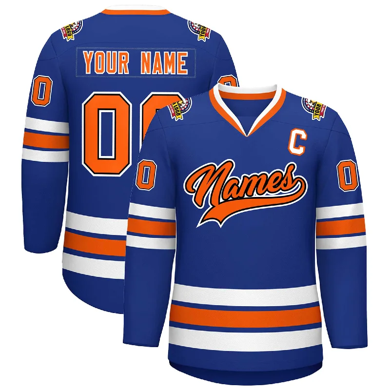 Custom Royal Orange Black-White Classic Style Hockey Jersey Beach