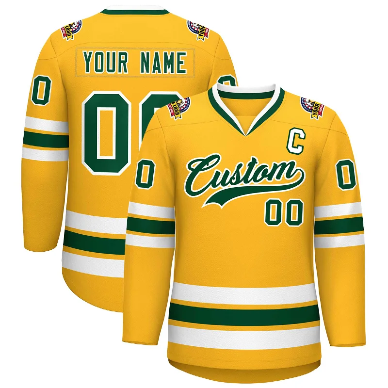 Custom Gold Green-White Classic Style Hockey Jersey Luxurious Men's High