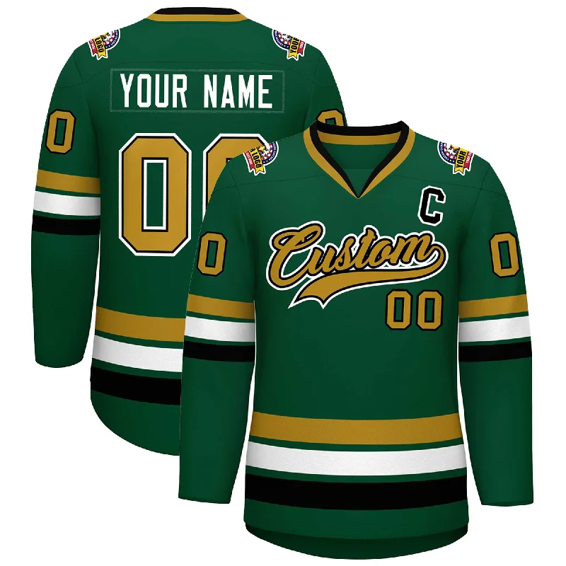 Custom Green Old Gold Black-White Classic Style Hockey Jersey Refined Men's Classic 