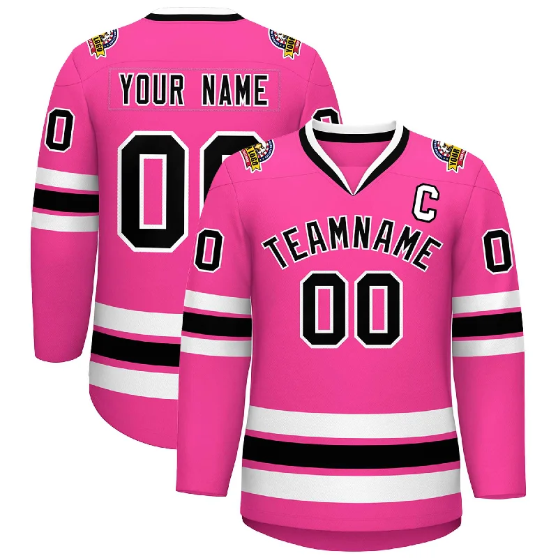 Custom Pink Black-White Classic Style Hockey Jersey Elegant Men's Cashmere