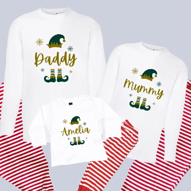 North Pole Elf Family Long Sleeve & Red Stripe Pyjama Set Trendy Men's Scandinavian