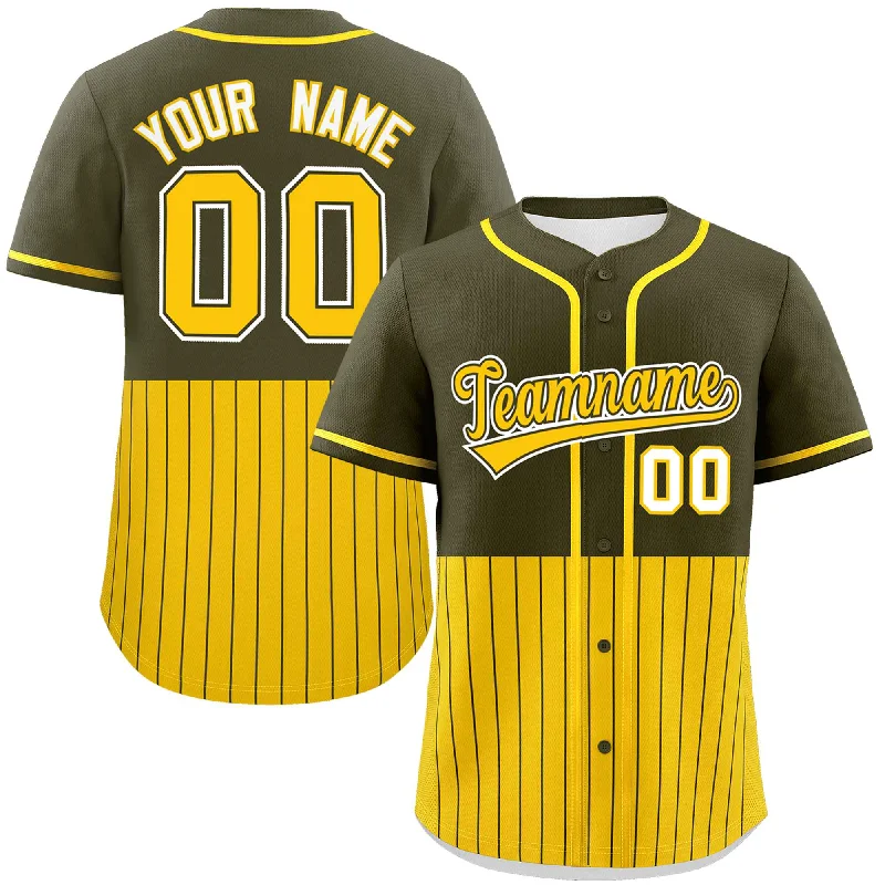 Custom Olive Gold Personalized Half Stripe Design Authentic Baseball Jersey Adventure