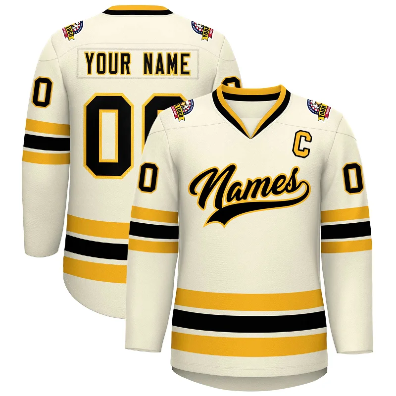 Custom Khaki Black-Gold Classic Style Hockey Jersey Streetwear Style