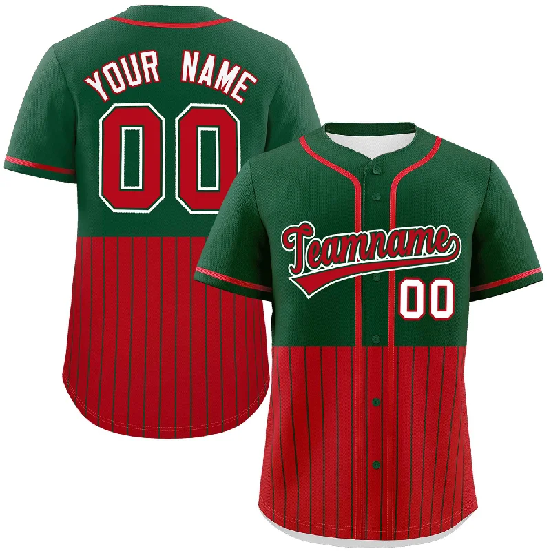 Custom Green Red Personalized Half Stripe Design Authentic Baseball Jersey Artistic Men's Hand