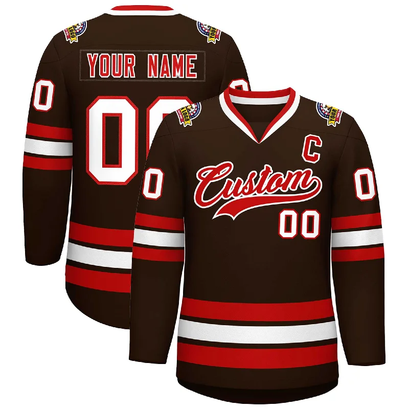 Custom Brown Red-White Classic Style Hockey Jersey Streetwear Style