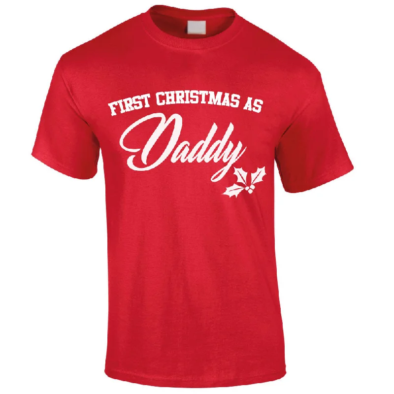 First Christmas As Daddy T-Shirt (MRK X) Cool Men's Distressed