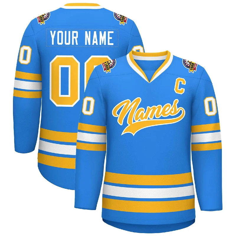 Custom Powder Blue Gold-White Classic Style Hockey Jersey Vintage Men's 1970S Disco