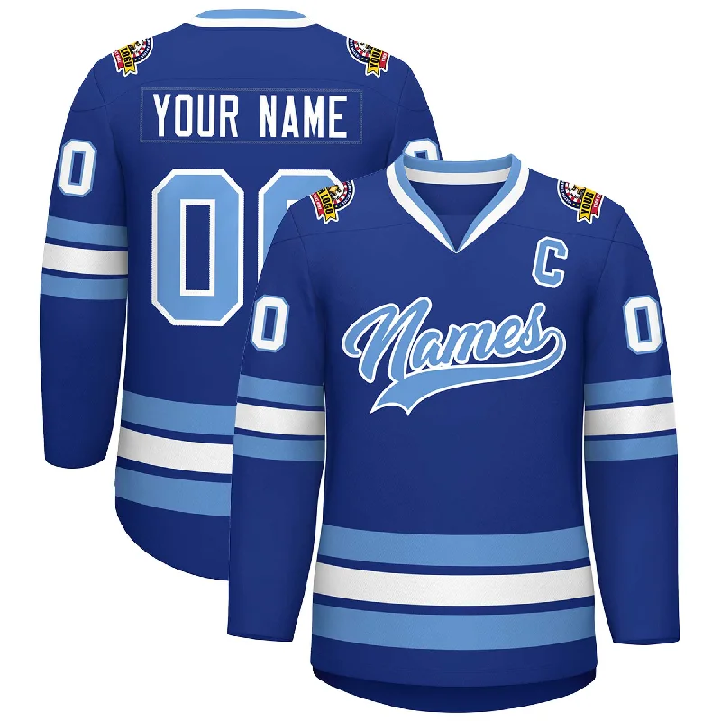 Custom Royal Light Blue-White Classic Style Hockey Jersey Business