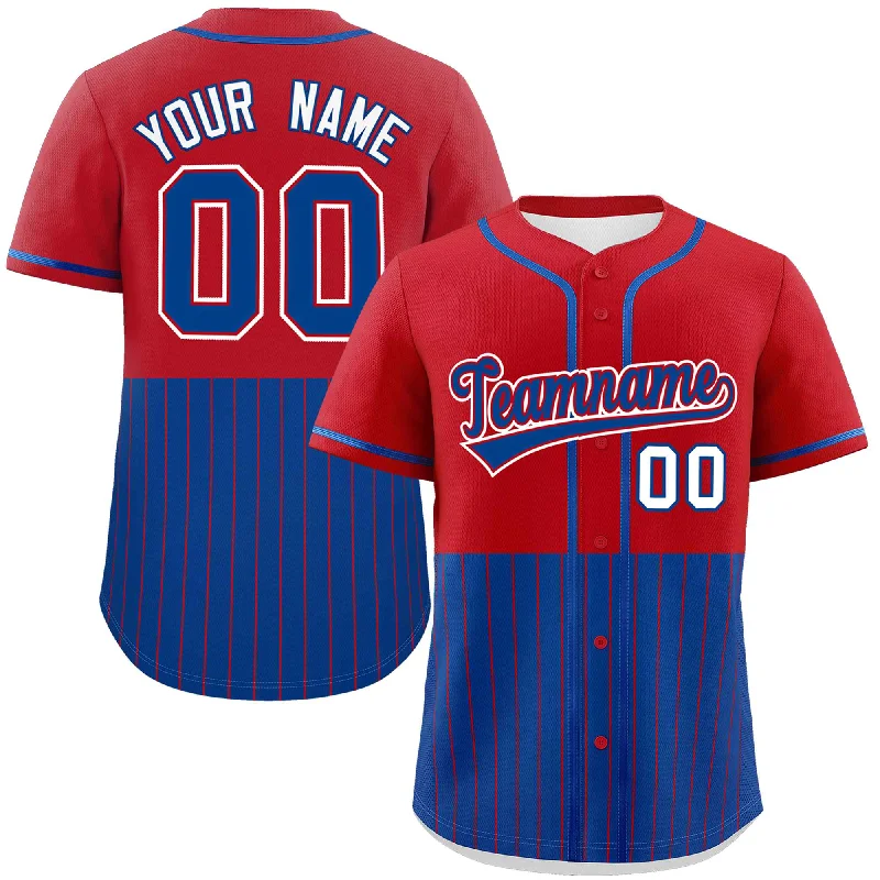 Custom Red Royal Personalized Half Stripe Design Authentic Baseball Jersey Relaxed Men's Australian 