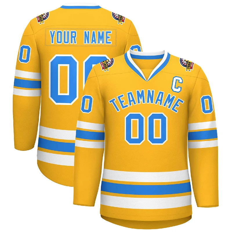 Custom Gold Powder Blue-White Classic Style Hockey Jersey Tough Men's Tactical