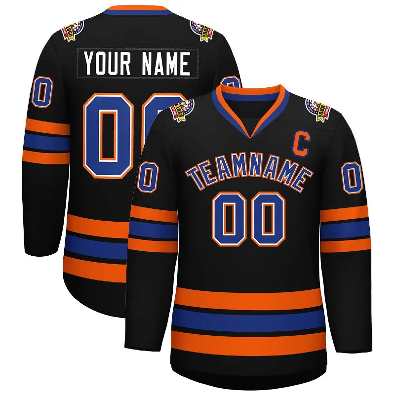 Custom Black Royal White-Orange Classic Style Hockey Jersey Lumberjack