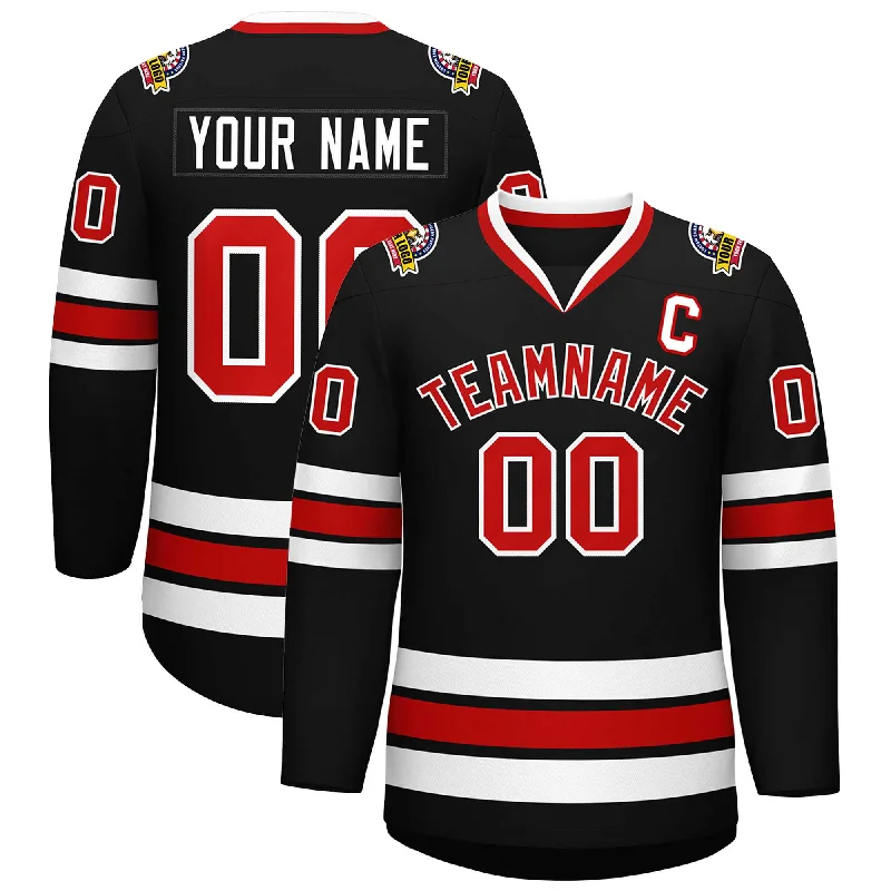 Custom Black Red-White Classic Style Hockey Jersey Vacation