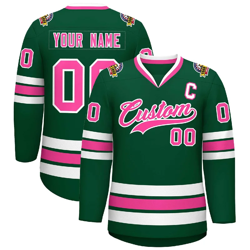 Custom Green Pink-White Classic Style Hockey Jersey Laid