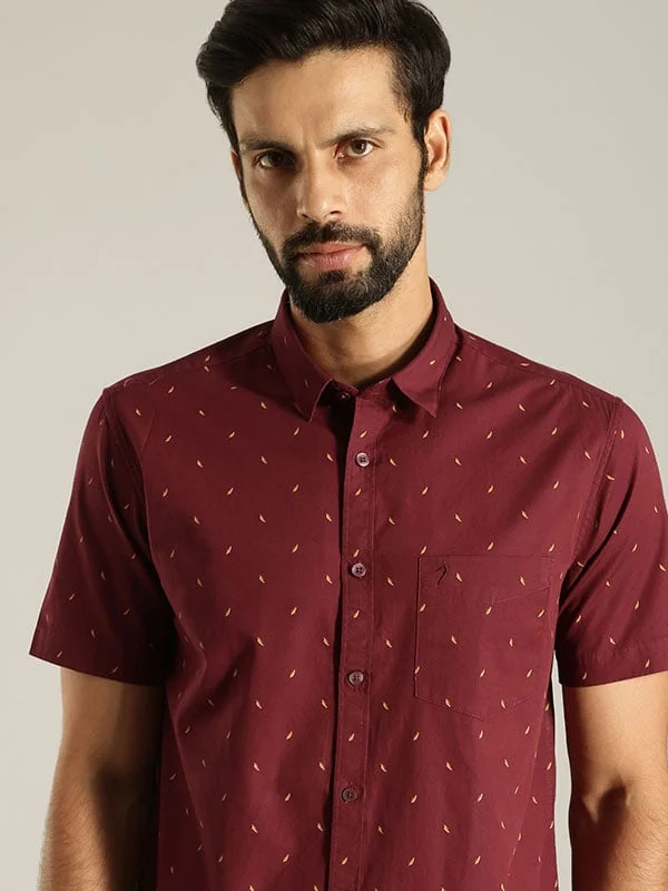 Men Printed Half Sleeve Cotton Shirt Cool Men's Distressed