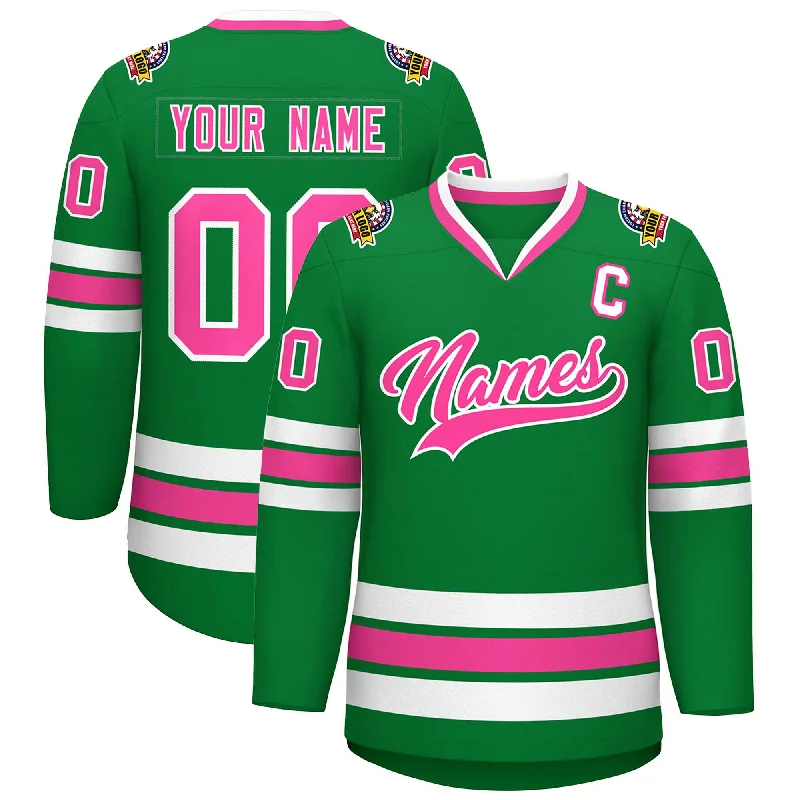 Custom Kelly Green Pink-White Classic Style Hockey Jersey Stylish Men's Tropical 