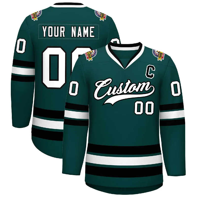 Custom Midnight Green White-Black Classic Style Hockey Jersey British Gentleman Style