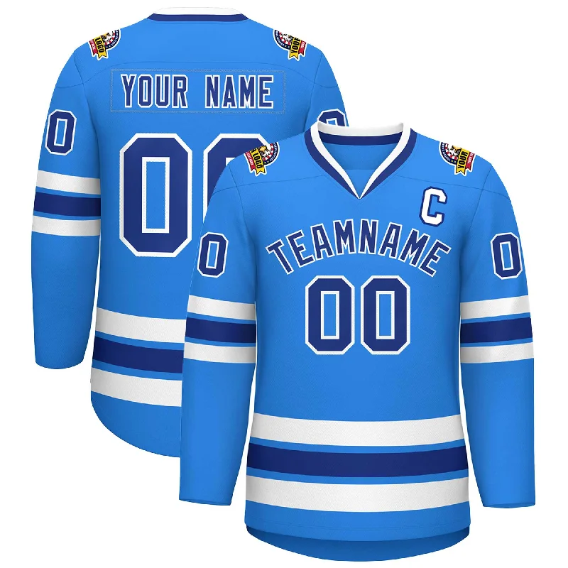 Custom Powder Blue Royal-White Classic Style Hockey Jersey Cozy Men's Winter