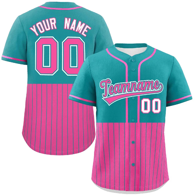 Custom Aqua Pink Personalized Half Stripe Design Authentic Baseball Jersey Vintage Men's 1970S Disco