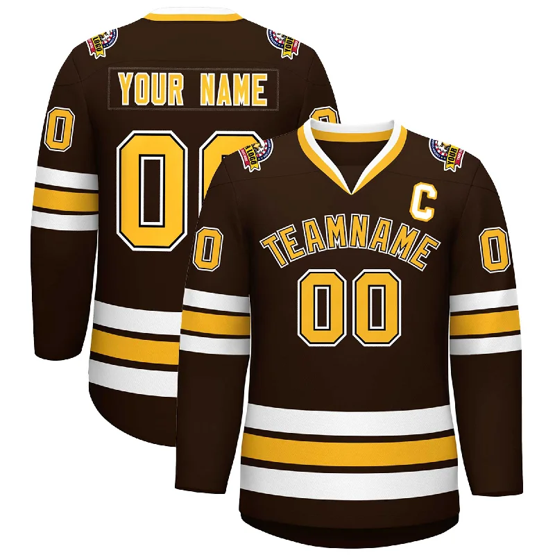 Custom Brown Gold Black-White Classic Style Hockey Jersey Classic Men's Pin