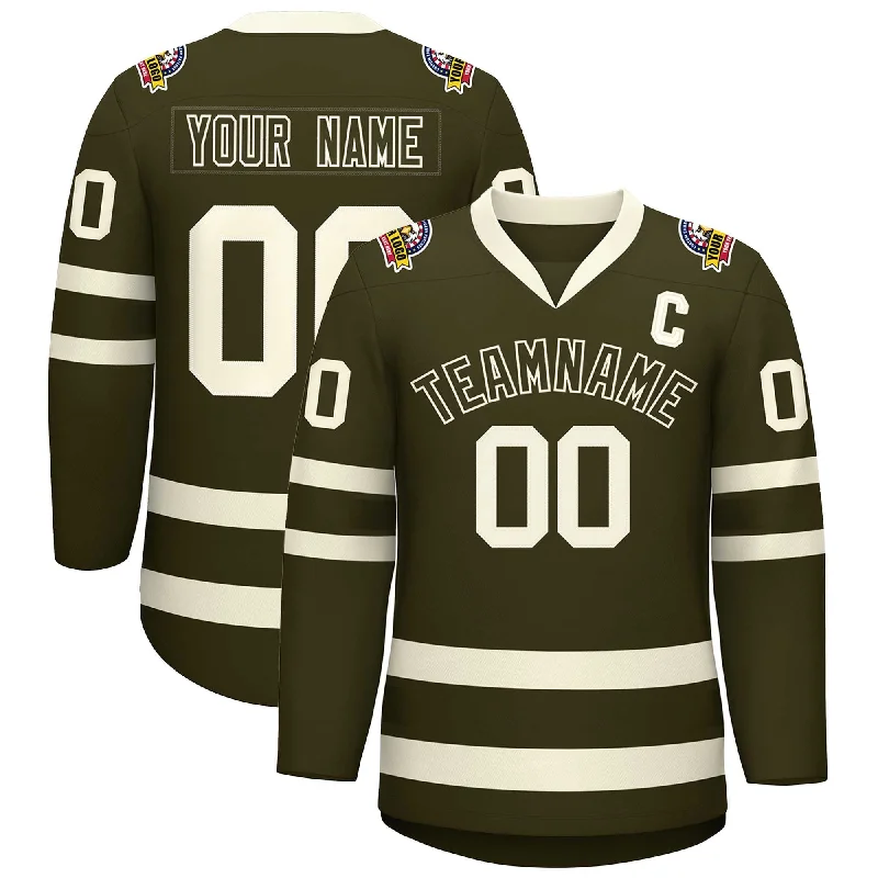 Custom Olive Olive-Khaki Classic Style Hockey Jersey Dynamic Men's Glow