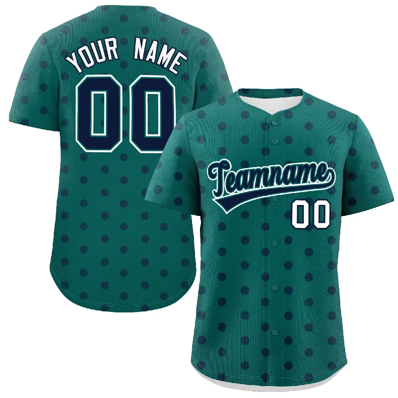 Custom Aqua Navy Personalized Polka Dot Graffiti Pattern Authentic Baseball Jersey Business