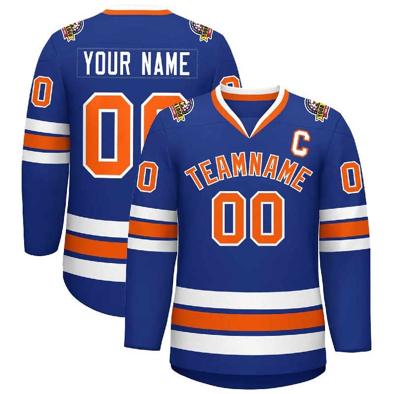 Custom Royal Orange-White Classic Style Hockey Jersey Traditional Men's Wool