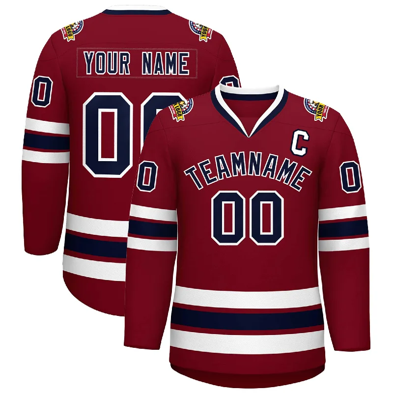 Custom Crimson Navy-White Classic Style Hockey Jersey Casual Men's Japanese 