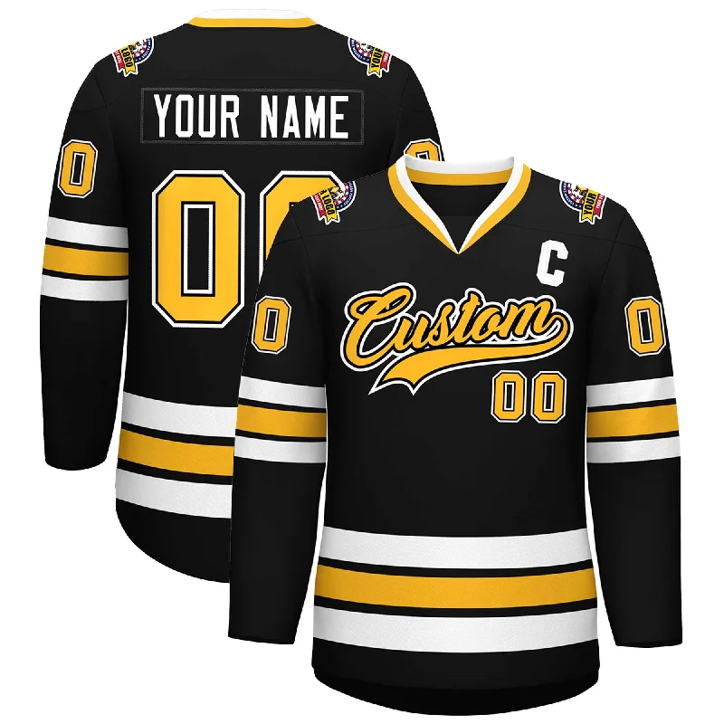 Custom Black Gold Black-White Classic Style Hockey Jersey Dynamic Men's High