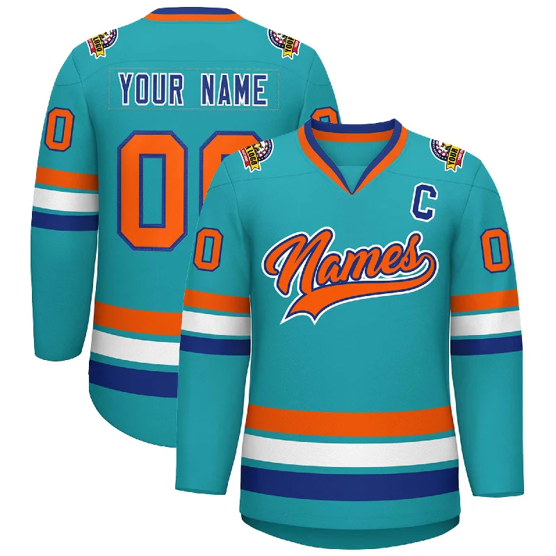 Custom Aqua Orange Royal-White Classic Style Hockey Jersey Elegant Men's Cashmere