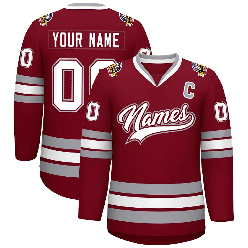 Custom Crimson White Crimson-Gray Classic Style Hockey Jersey Tailored