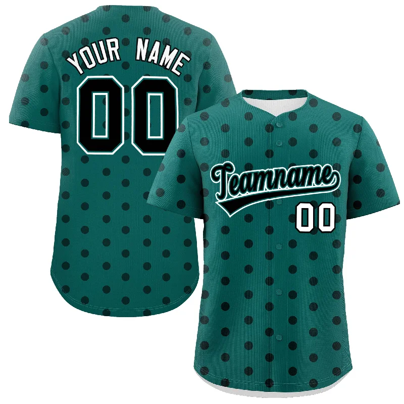 Custom Aqua Black Personalized Polka Dot Graffiti Pattern Authentic Baseball Jersey Modern Men's Tech