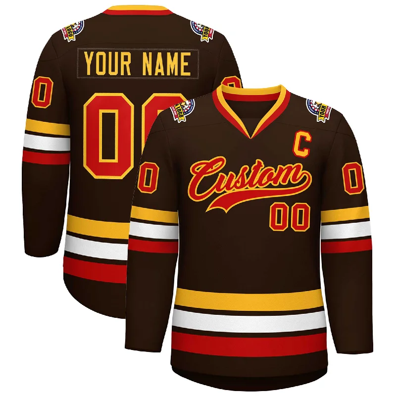 Custom Brown Red-Gold Classic Style Hockey Jersey Elegant Men's Formal 