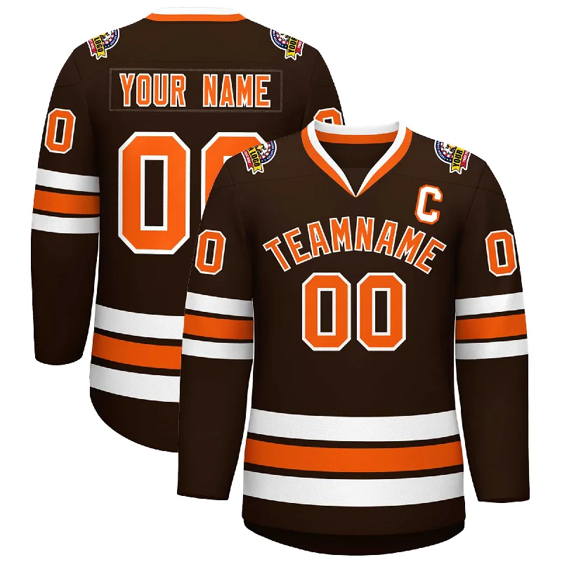 Custom Brown Orange-White Classic Style Hockey Jersey Relaxed Men's Beach