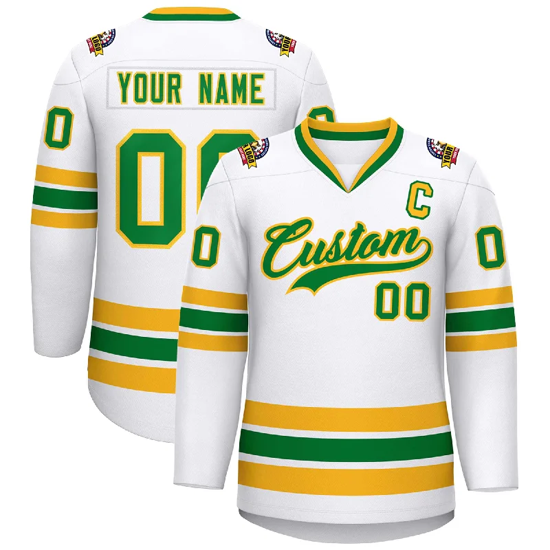 Custom White Kelly Green-Gold Classic Style Hockey Jersey Artistic Men's Avant