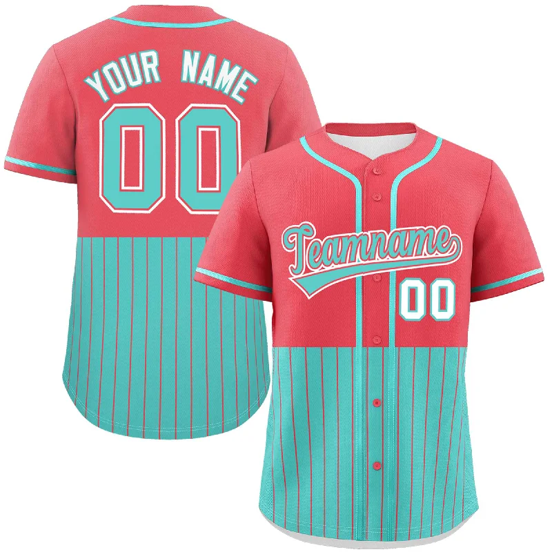 Custom Light Red Bright Green Personalized Half Stripe Design Authentic Baseball Jersey Sporty Men's Athleisure 