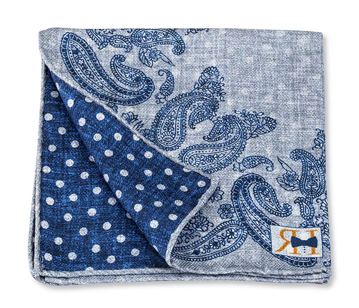 R. Hanauer Pocket Square - Gray Paisley & Dot Luxurious Men's High