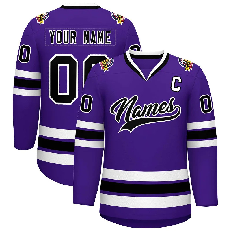 Custom Purple Black-White Classic Style Hockey Jersey Monochromatic All