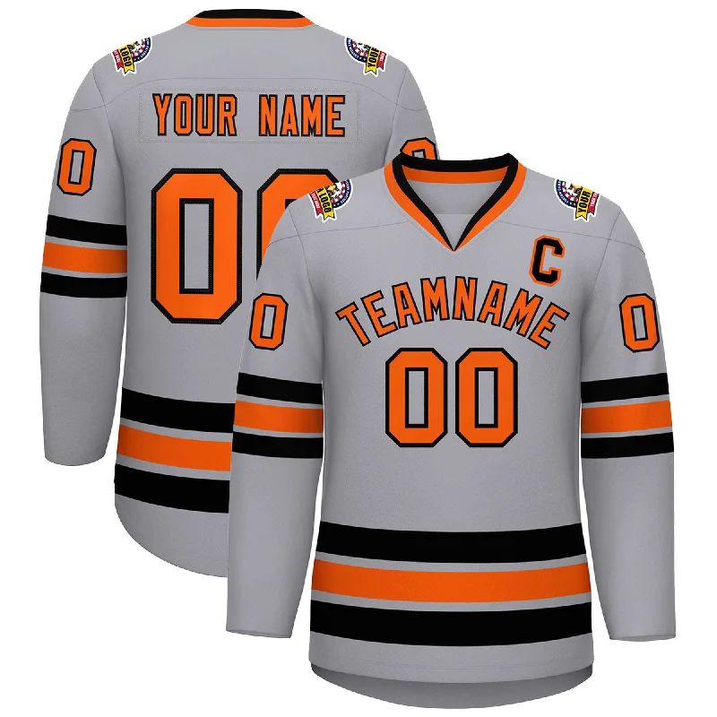 Custom Gray Orange-Black Classic Style Hockey Jersey Stylish Men's Neon