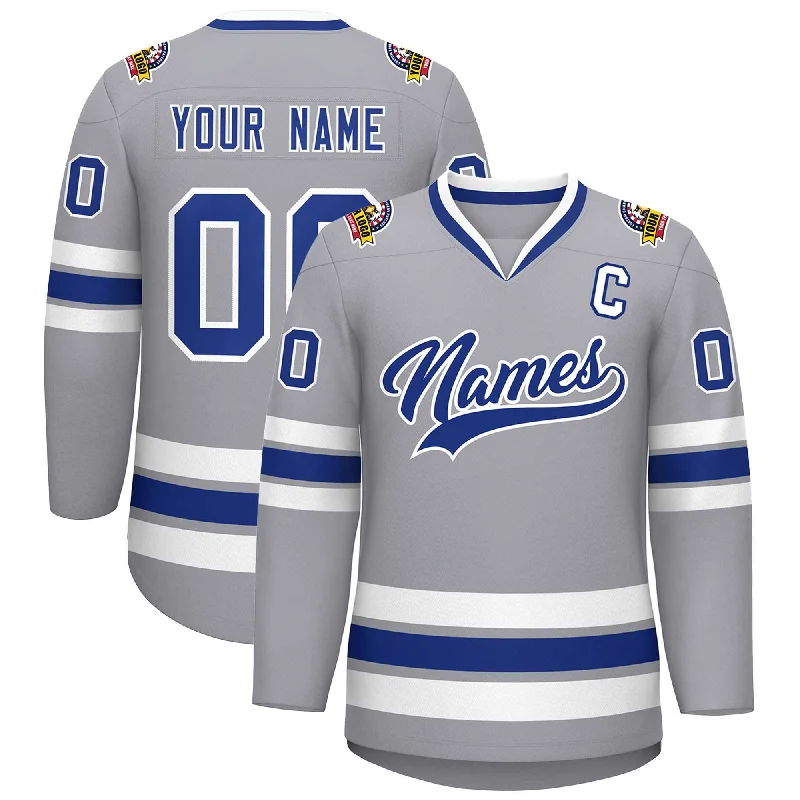 Custom Gray Royal-White Classic Style Hockey Jersey Gym