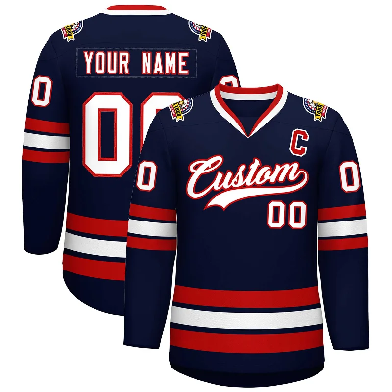 Custom Navy White-Red Classic Style Hockey Jersey Bold Men's Animal