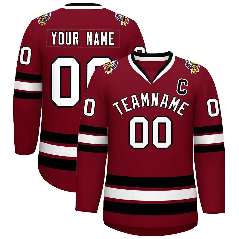 Custom Crimson White-Black Classic Style Hockey Jersey Gym