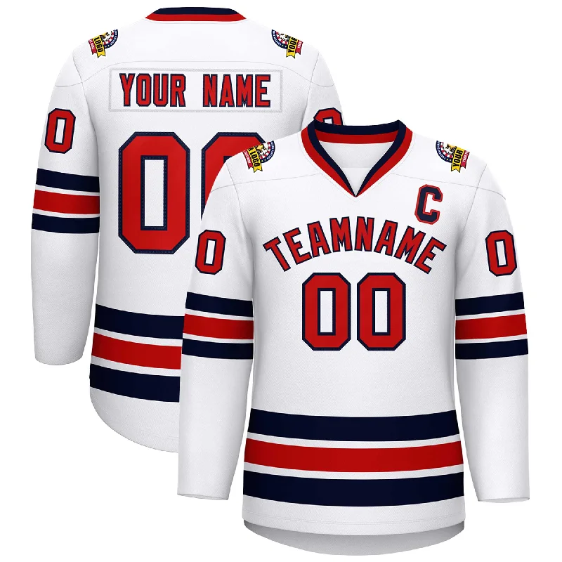 Custom White Red-Navy Classic Style Hockey Jersey Bohemian Men's Free